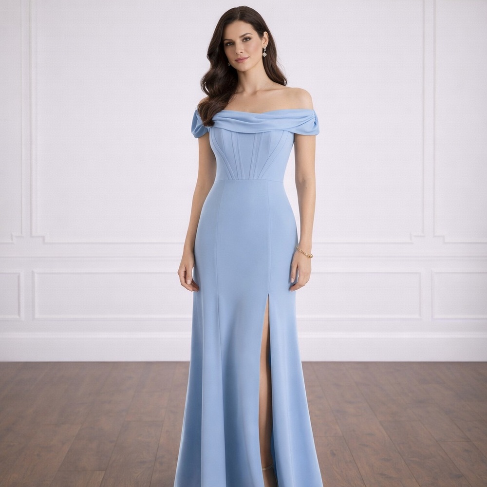 Dress The Population Melania Off The Shoulder Gown Corset Bustier Sky Blue Sz L